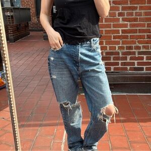 Zara Relaxed Ripped Blue Denim Jeans